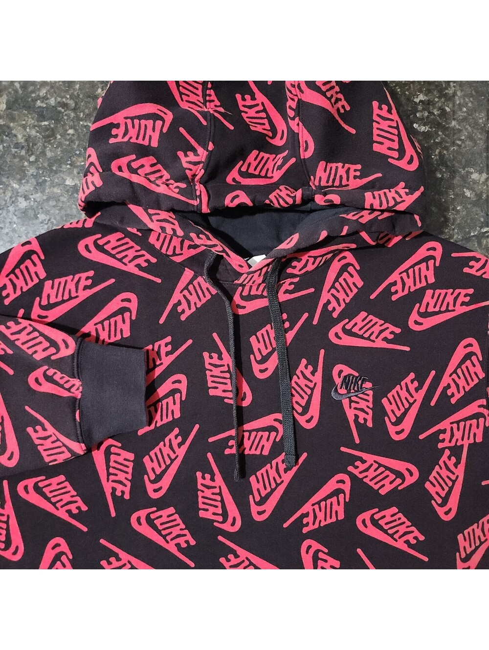 Nike All-Over Print Check Swoosh Logo Pullover Hoodie Sport Casual Mens XL